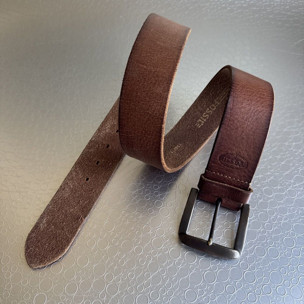 Fossil Mens Brown Leather Belt Rugged Americana Cowboy Vintage Y2K - Size 32